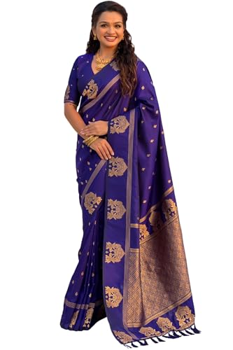 Image of SGF11 Women's Kanjivaram Pure Soft Silk Saree With Unstitched Blouse Piece