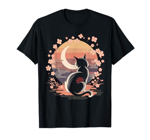 Divertido gato kawaii anime japonés retro gato para hombres, mujeres y niños Camiseta