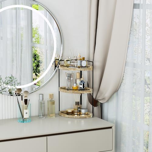 Image of Corner Bathroom Counter Organizer, 3 Tier Bathroom Storage Countertop for Skincare, Sink Shelf for Kitchen Decor, Vanity, Dresser, Makeup, Gift(Rustic Brown)