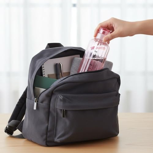 Image of Borosilicate Water Bottles, H2O Fridge Water Bottle with Cap, Leak proof & Airtight Lid, Water Bottle for Office, School, College - 500ml Bottles with Time Marker (Striped Pink)