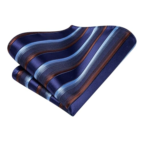 Image of Hi-Tie Mens Dark Blue Striped Ties Woven Classic Neckties Lapel Pin Pocket Square Cufflinks Sets Formal Business Wedding