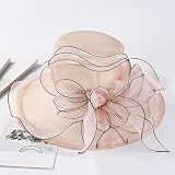 SRZYMJ Rosa Hochzeitshut Vintage 50er Jahre Damen Chic Capeline Kirche Elegant Fascinator Hut Sonnenhut mit Schleier Band aus Netzstoff Feder Blumen für Cocktail Braut Zeremonie Sonnenhut