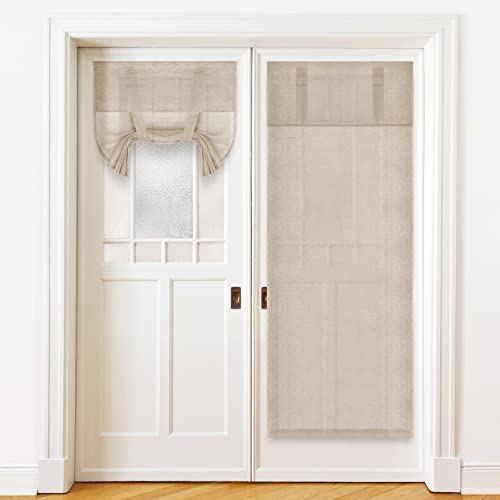 Moukeren 2 Pcs Natural Linen Blended Door Curtain Privacy French Door Curtain 26X68'' Tie Up Light Filtering Window Door Curtain Insulated Tricia Door Blinds Drapes For Patio Door Doorway Glass #TOP19