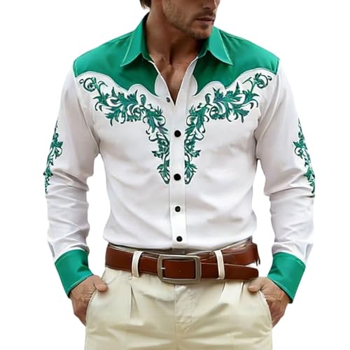 Chemise western homme style cowboy coupe classique finitions soignées imprimé médiéval vert