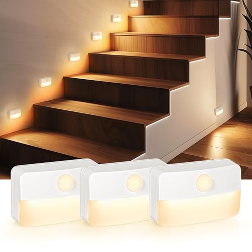 Guankai 3 Pack Motion Sensor Stair Light for Indoor, Battery Operated Closet Lights, Wireless Stick on Anywhere Hallway Lamp, Portable Led Night Lamps for Bedroom Under Cabinet Kitchen Guankai 3 Pack Motion Sensor Stair Light for Indoor, Battery Operated Closet Lights, Wireless Stick on Anywhere Hallway Lamp, Portable Led Night Lamps for Bedroom Under Cabinet Kitchen