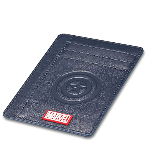BOTIAL MARVEL Wallets, Avengers Captain America Genuine Leather Slim Minimalist Front Pocket RFID Blocking Wallets for Men Women America-(Navyblue), monolayer, KB24