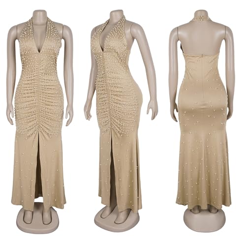 Image of PORRCEY Women's Sexy Elegant Rhinestone Bodycon Dress Hot Drilling Clubwear