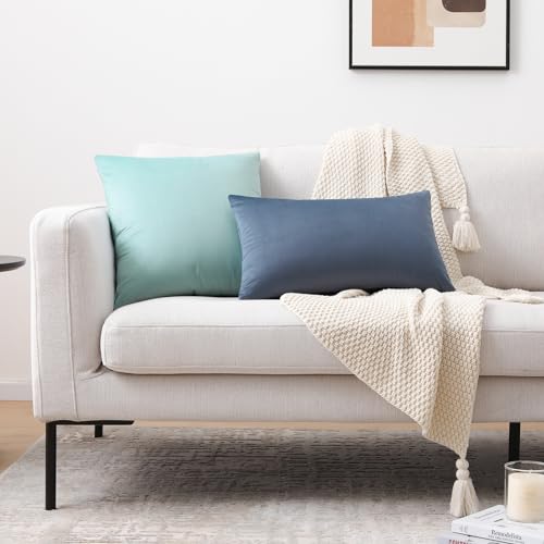 Image of Mixhug Decorative Throw Pillow Covers, Velvet Cushion Covers, Solid Throw Pillow Cases for Couch and Bed, Turquoise, 26 x 26 Inches, Set of 2