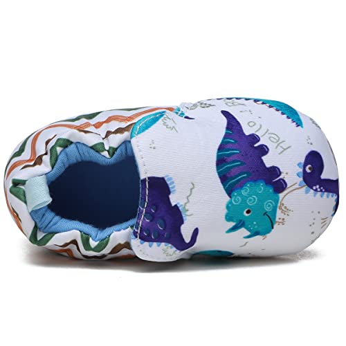 Timatego Toddler Baby Boys Girls Shoes Non Skid Slipper Sneaker Moccasins Infant First Walker House Walking Crib Shoes(6-24 Months)(6-9 Months Infant 01 White Cartoon) #TOP2