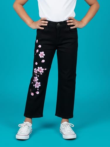 Image of KiddoPanti Girls Solid Waist Elasticated Straight Fit Jeans