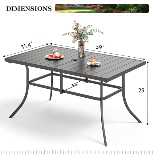 Image of HERA'S HOUSE Patio Table for 6, 59 inch Metal Dining Table w /Umbrella Hole