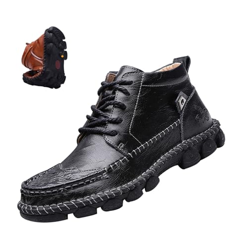 MOYOWEI Men's Leather Combat Boots,Vintage Italian Hand-Stitching Comfy Non-slip Softsole Military Chukka Short Ankle Booties