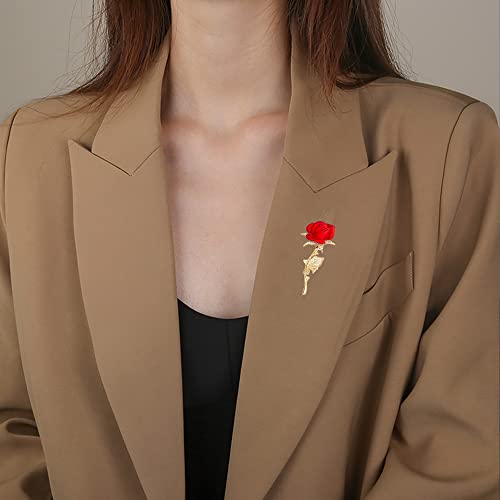 Image of Anmpab Rhinestone Rose Flower Brooch Pin for Women Red Green Crystal Big Leaf Brooch Lapel Pins Elegant Dress Accessories Jewelry Boutonniere Corsage for Hat Bag Suit Tie Valentine Wedding Mother Day