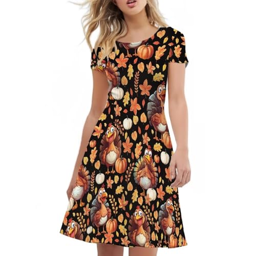 Image of POLERO Sunflower Dress for Women Floral Summer Dresses Short Sleeve Casual Sundresses Midi Dresses