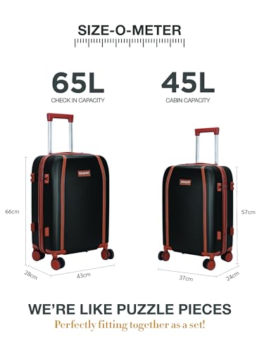 Image of FUR JADEN The Wayfarer Polycarbonate Travel Luggage Suitcase with 8 StealthTech Silent Shock Absorbing Wheels, TSA Lock & Aviation Grade Telescopic Trolley (Stark Black, Cabin + Medium)