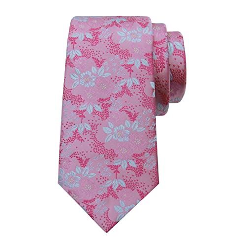 Mantieqingway Blumen-Krawatten Trachtenkrawatte für Herren, 8,9 cm, Polyester, gewebter Jacquard-Krawatte, für den täglichen Gebrauch, Hochzeit, Party, Bräutigam, Pink, Medium