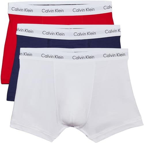 Calvin Klein Calzoncillos bĂłxer Hombre Pack de 3 Trunks Ropa Interior, Multicolor (White/Red Ginger/Pyro Blue), S