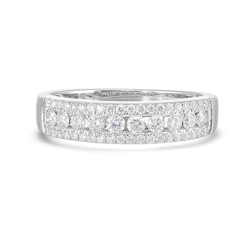 Diamond Delight 1/2 Carat Real Natural Diamond Band Ring for Women - 14k White Gold Wedding Band for Her - Pave Set Multi Row (H, VS1, 0.50 cttw) - Anniversary Ring Size 5 to 8