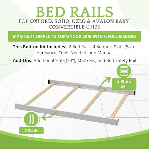 Image of Full-Size Conversion Kit Bed Rails for Oxford, Soho, Ozlo & Avalon Baby Convertible Cribs - Solid Wood - Toddler and Adult Rail for Full-Size Bed - Nursery and Baby Furniture (Gray, Bolt-On Kit)