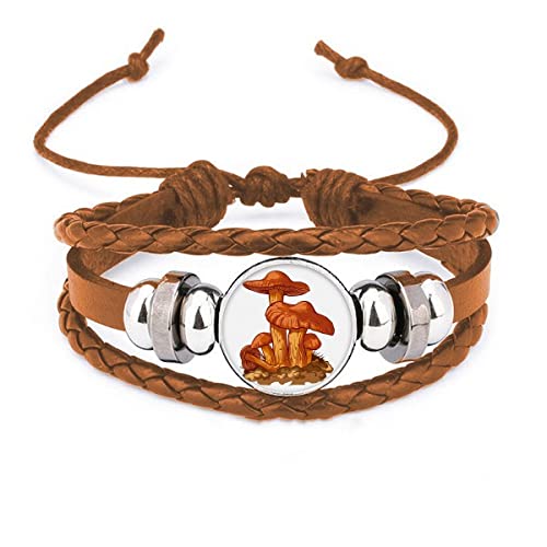 Bracelet en cuir champignon orange fabriqué à la main avec illustration unique