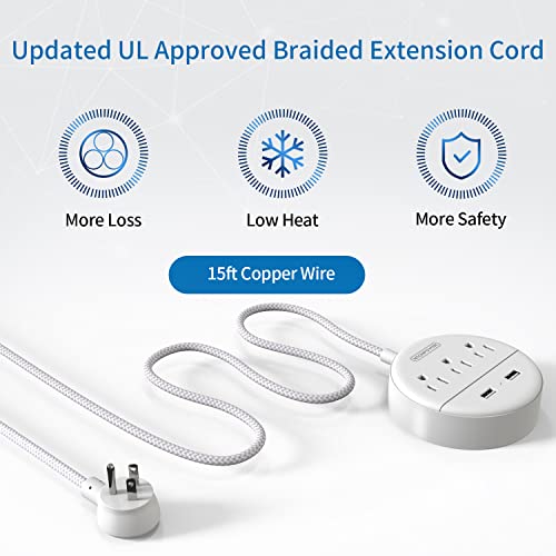 NTONPOWER 15' Braided Flat Plug Power Strip w/ 3 Outlets - image 8