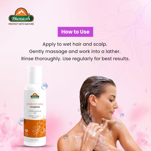 Image of Biosash Sea Buckthorn Shampoo 200ml | Sulphate, Paraben, SLES-Free, Hair Fall Control & Anti-Dandruff, Omega 3 6 7 9, Scalp Protection & Healthy Hair