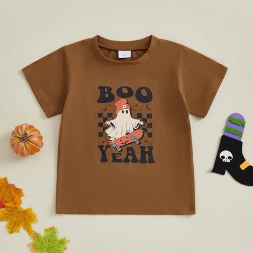 Halloween Shirt for Kids Toddler Boys Halloween T-Shirt Short Sleeve Ghost Funny Letters Print Cotton Top3
