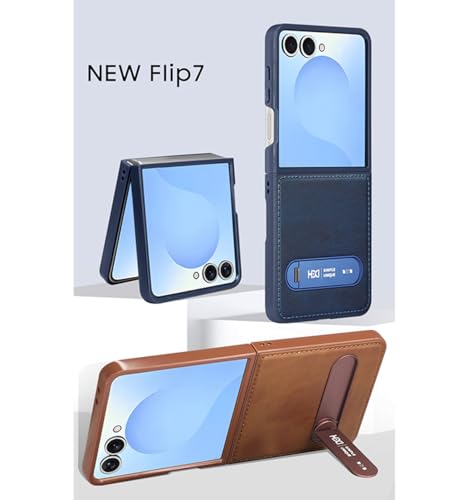 Image of BOUNCEBACK Vegan Leather Back Case Cover for Samsung Galaxy Z Flip 7 5g | Metal Kickstand Back Case Cover for Z Flip7 - (Blue)