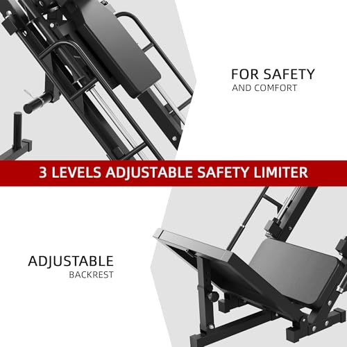 Leg Press Hack Squat Machine, Plate Loaded Adjustable Leg Press Machine, Hack Squat Machine with Weight Storage Posts Home Gym, 1100 LB Capacity, Black