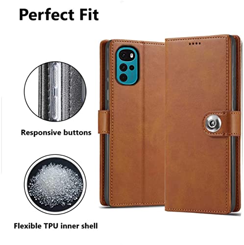 Image of SHINESTAR Ultimate Leather Finish Flip Back Cover for Motorola Moto G22 | Inside TPU & Inbuilt Stand | Wallet Style Back Cover Case for Motorola Moto G22 | Stylish Button Magnetic Closure - Brown