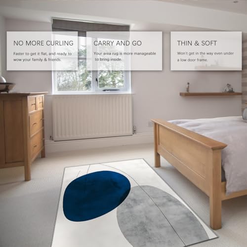Tapis abstrait bleu et gris 150x210 de decoration sol minimaliste - 5