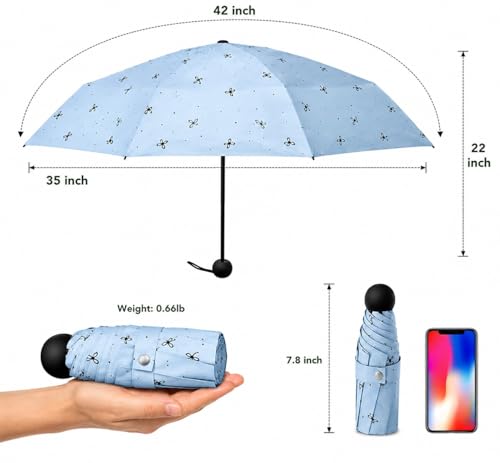 Image of Mini Umbrella with Case for Men & Women (Manual Open) Compact Travelling Pocket Umbrella, Polyester & UV Protect Fabric for Summer /Anti-Slip Handle- Use in Rain & Summer (Skyblue-Print)