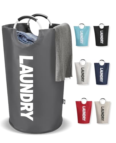 UULANFA ランドリーバスケット 90L 大容量 洗濯かご 折りたたみ 撥水加工 耐荷重15KG 取っ手付き ランドリー収納 おしゃれ 軽量 洗濯物入れ 収納袋 寝室 脱衣所 クローゼット リビング (ダークグレー, 90L)