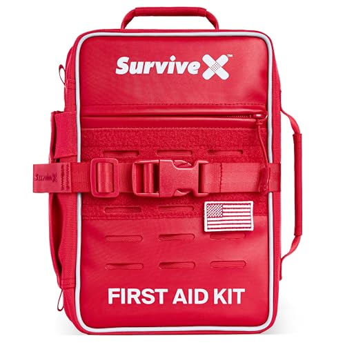 SurviveX Large Pro First Aid Kit for Car, Travel & Home - Emergency Kit for Hiking, Camping, Backpacking and Outdoors - Includes Zip Stitch Wound Closure Strips