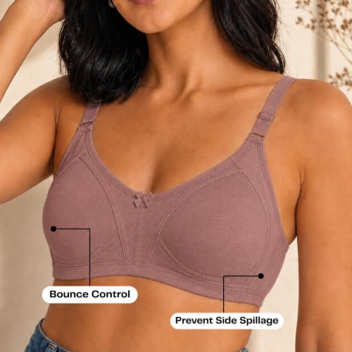 Image of INKURV Seamless Bra for Women Full Coverage | Cotton Hosiery T-Shirt Brassiere - Non Padded Wireless Lift for Everyday Wear| Moulded Cups for Chest Lifting- SAGE