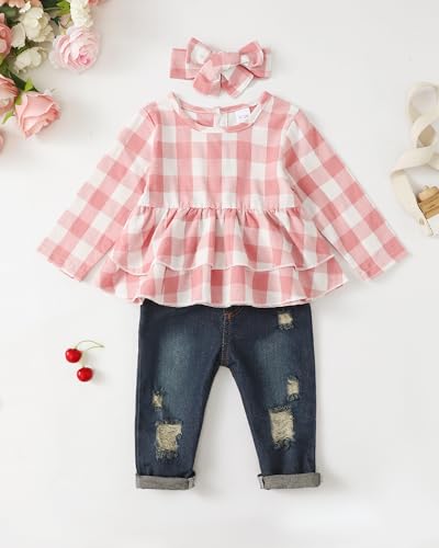 Image of Renotemy Baby Girl Clothes Toddler Girl Clothes Outfits Infant Clothing Jeans Pants Set Cute Clothes Set for Girls
