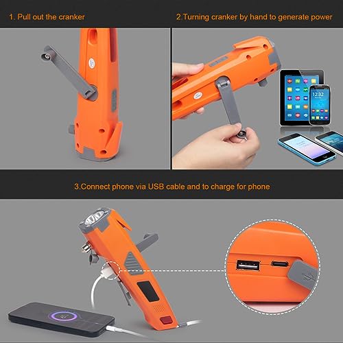 Emergency Tool LUXON 8-in-1 Car Safety Tool:Window Breaker,Seat Belt Cutter,LED Flashlight Rescue Tool USB Charger,SOS Light, Hand Cranking Charge, Magnetic for Vehicle Escape/Field Survival,Hiking - Image 5