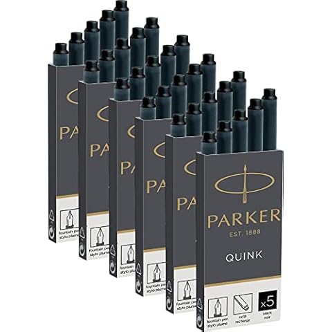 Parker Quink Fountain Pen Refills Long Ink Cartridges - 30 Pack - Black Ink Cover
