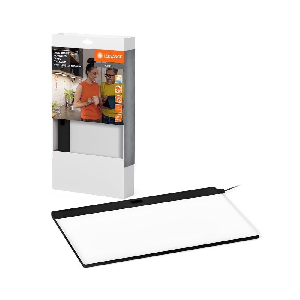LEDVANCE Base Cabinet Panel, Frameless, 30x20 cm, CCT dimmable, 7.5 W, 450 lm, 3000/4000/6500 K, Warm White/Cold White/Daylight, CCT dimmable, Black, Plastic (PC), IP20