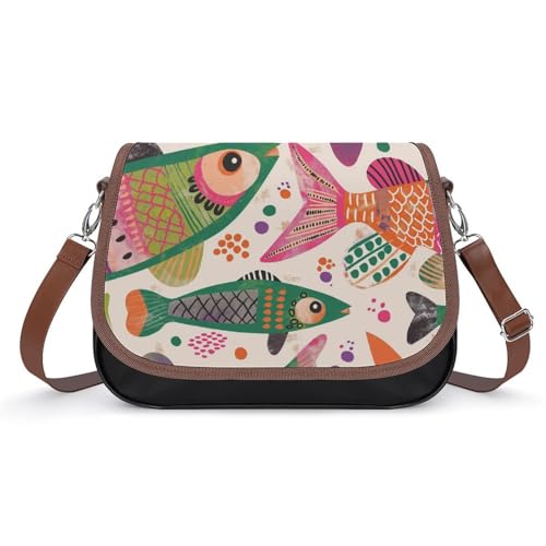 Sac bandoulière en cuir pour femme avec motifs poissons colorés
