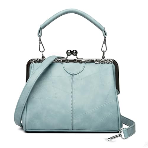 IAMUHI Women Fashion Glossy Soft PU Leather Evening Handbag Purse Vintage Kiss Lock Shell Shape Crossbody Clutch Bags, Blue