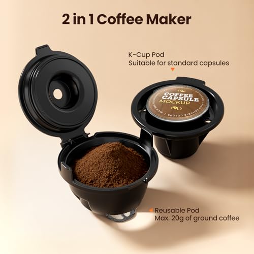 Image of Kismile Single Serve Coffee Maker, 2 in 1 Drop Coffee Machine Compatible with K Cup & Ground Coffee, 5 Brew Sizes 6-14 Oz, 40oz Removable Water Tank,Self-Cleaning Function, Black