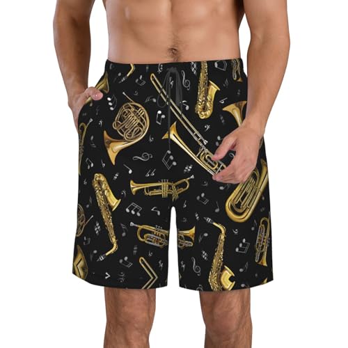 Musical Instruments Print Mens Casual Shorts Drawstring Summer Beach Stretch Shorts Novelty Swimtrunks