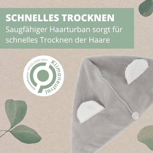 PARSA BEAUTY Nature Kids Haarturban: Oeko-TEX Mikrofaser Koalaohren - Schnelles, Haarschonendes Trocknen