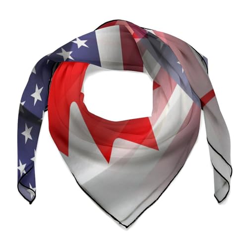 U.S and Canada Flag Bandanas for Women Satin Silk Head Scarf Multipurpose Square Scarves Clothing Accessories