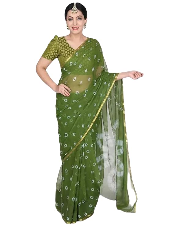ladyloom Women's Chiffon Bandhani Geometric Printed Saree With Unstitched Brocade Blouse Piece-picture-29