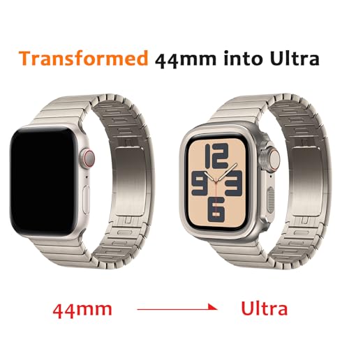 ZZDZZ 2 in 1 Rugged Case Compatible with Apple Watch SE 3/2/1 Series 6 5 4 44mm, [Turn 44mm into Ultra] Metal Thin Frame Bumper Case with Back Cover for iWatch 44, Titanium