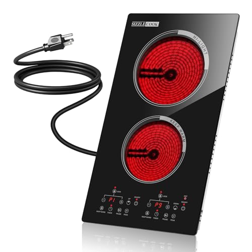 SizzleCook 2 Burner Electric Cooktop 110V Plug In, Countertop & Built