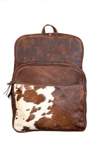 YUHIB Cowhide Leather Backpack for Men & Women 15 Inches Full Grain Leather Laptop Backpack Vintage Cow Skin Rucksack Knapsack Shoulder Leather Bag for Travel Hiking Adventure Dailywear
