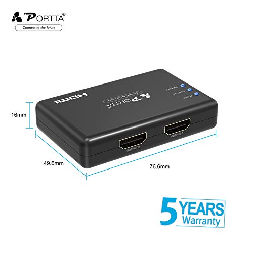 image for HDMI Splitter 1 in 2 Out 4K, PORTTA HDMI Amplifier Splitter 1x2 Dual D